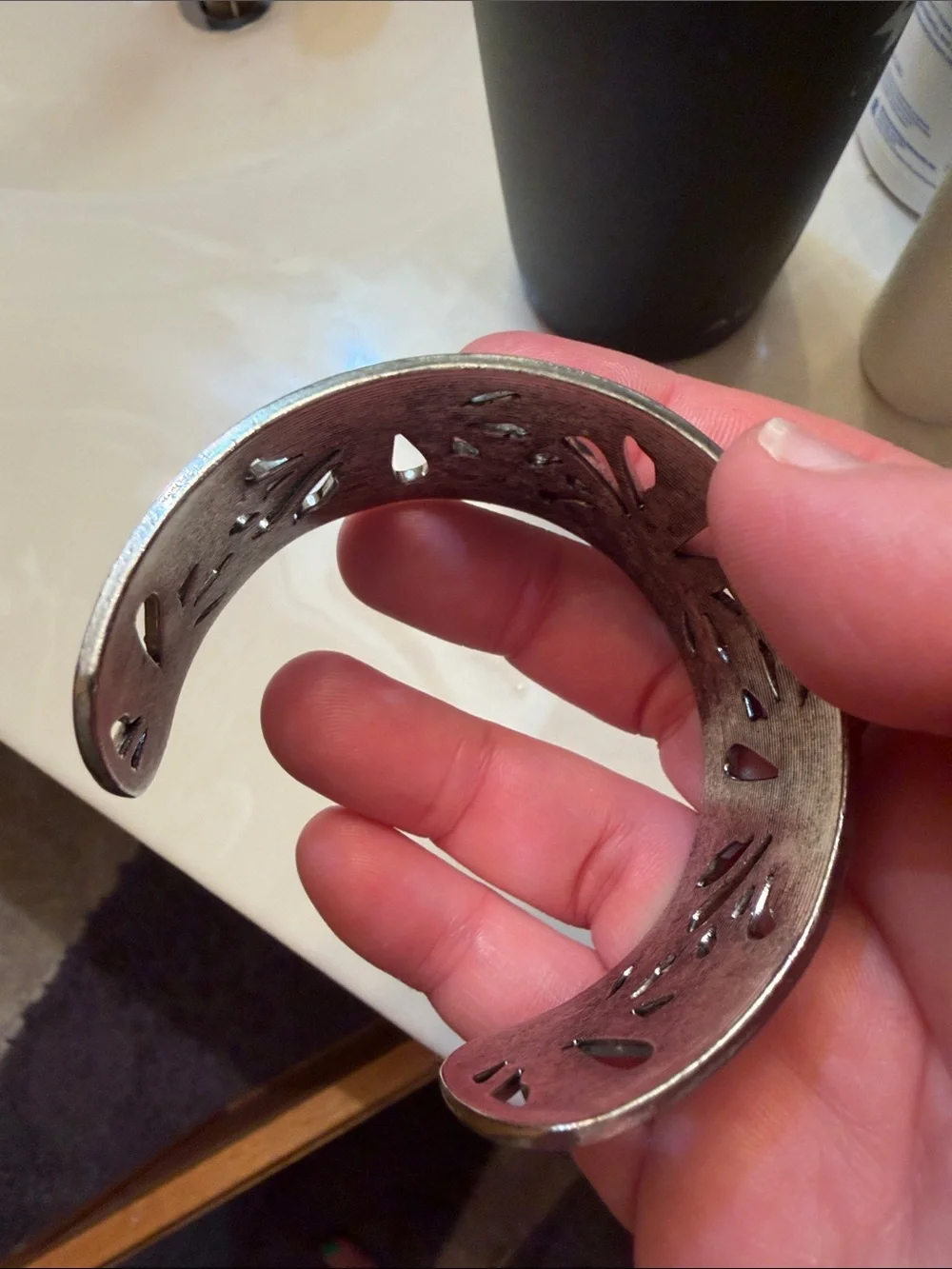 Floral Cutout Silver-Tone Cuff Bracelet